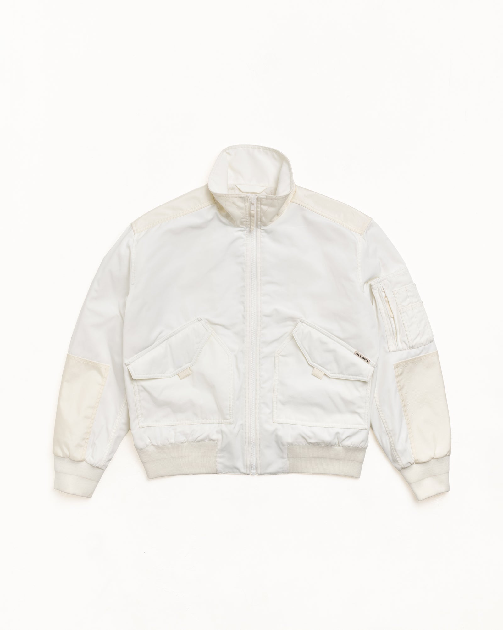 Mock Neck Flight Bomber Mens Long Sleeve In White