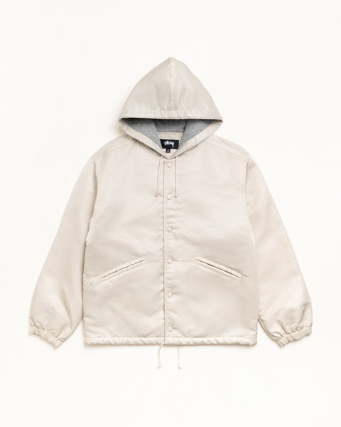 Hooded Coaches Jacket Unisex Long Sleeve In Bone