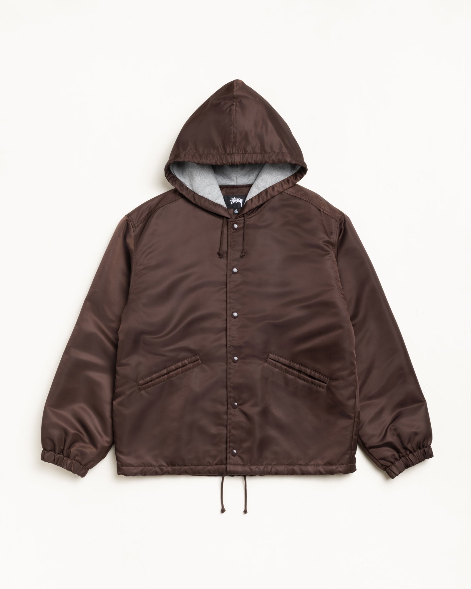 Hooded Coaches Jacket Mens Long Sleeve In Brown