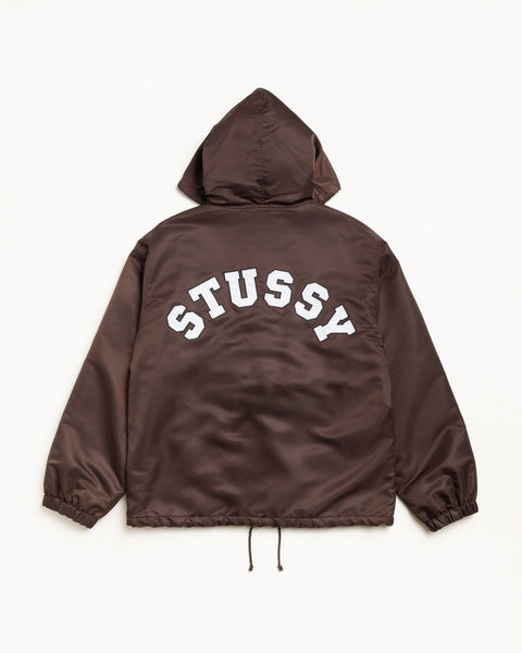 Hooded Coaches Jacket Mens Long Sleeve In Brown