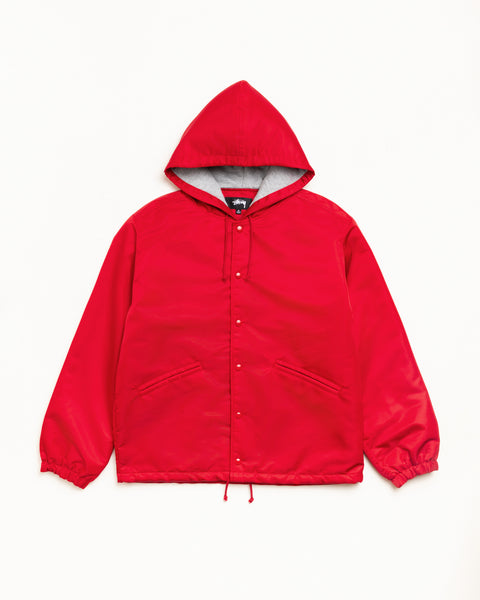 Hooded Coaches Jacket Unisex Long Sleeve In Red