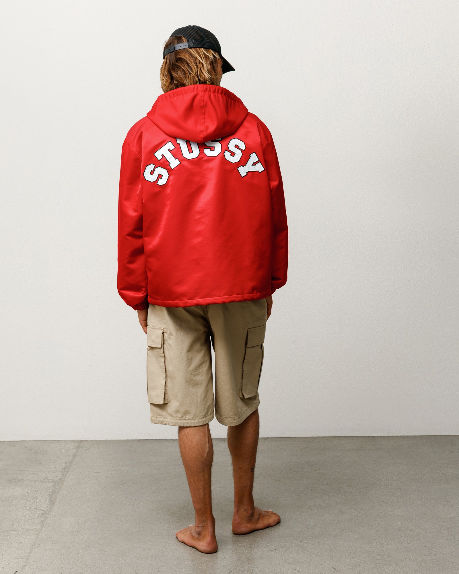 Hooded Coaches Jacket Unisex Long Sleeve In Red