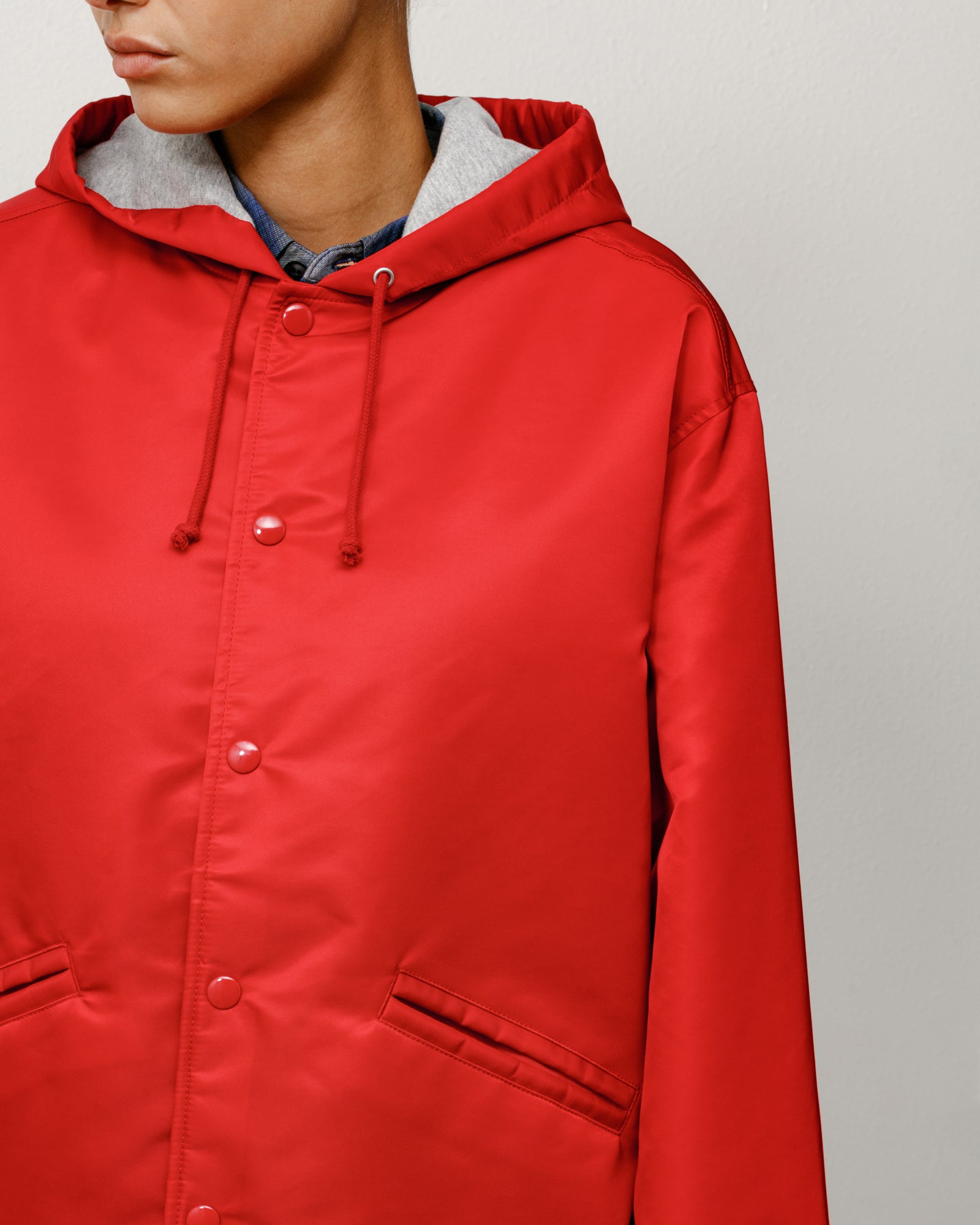 Hooded Coaches Jacket Unisex Long Sleeve In Red