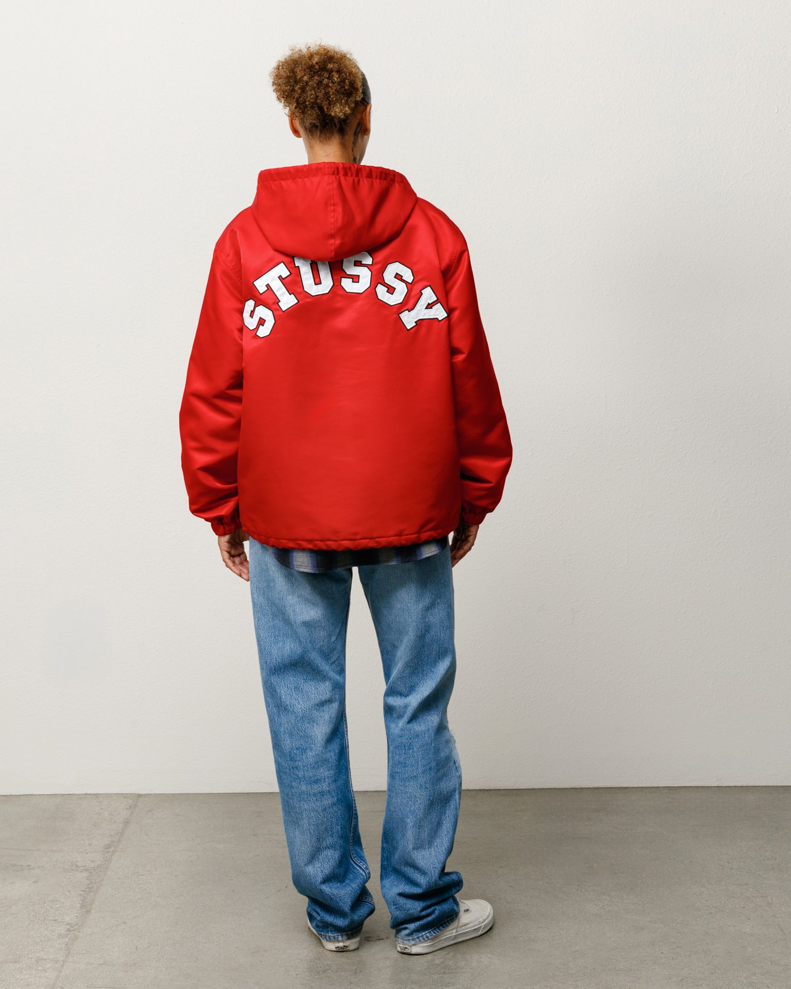 Hooded Coaches Jacket Unisex Long Sleeve In Red