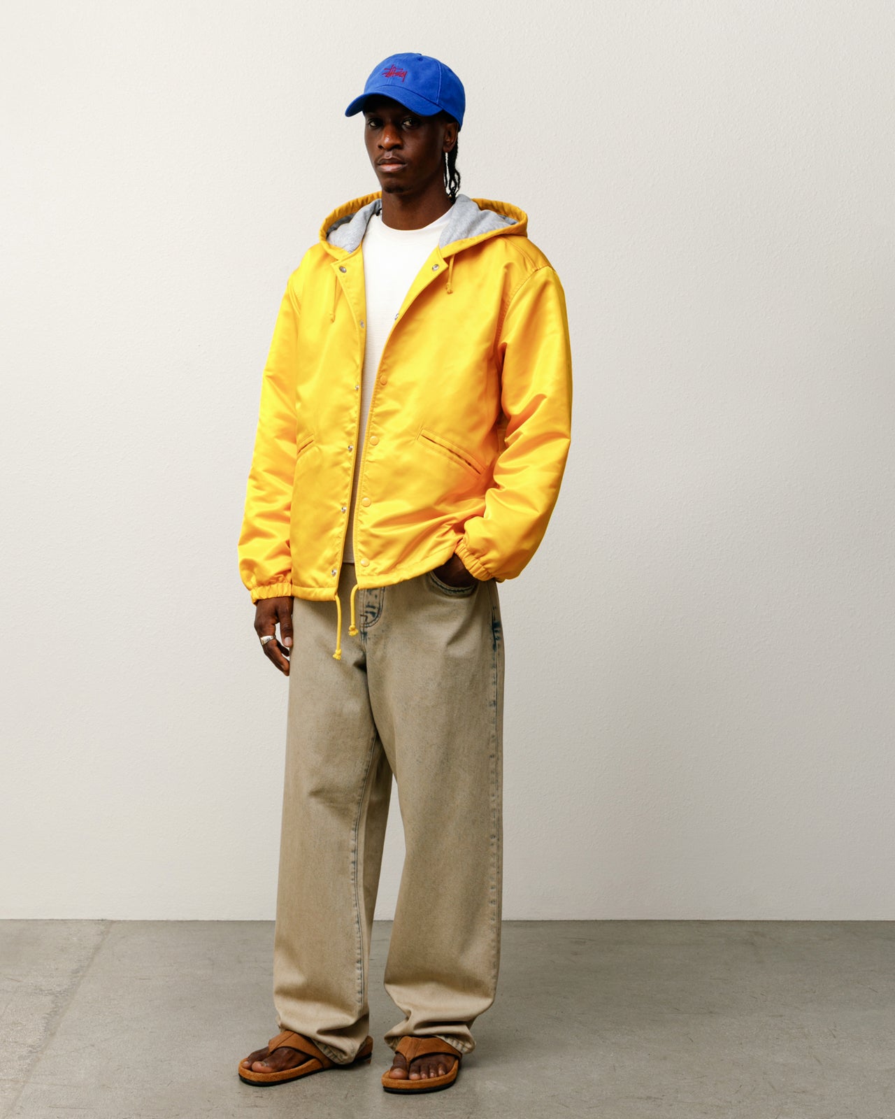 Hooded Coaches Jacket Mens Long Sleeve In Yellow