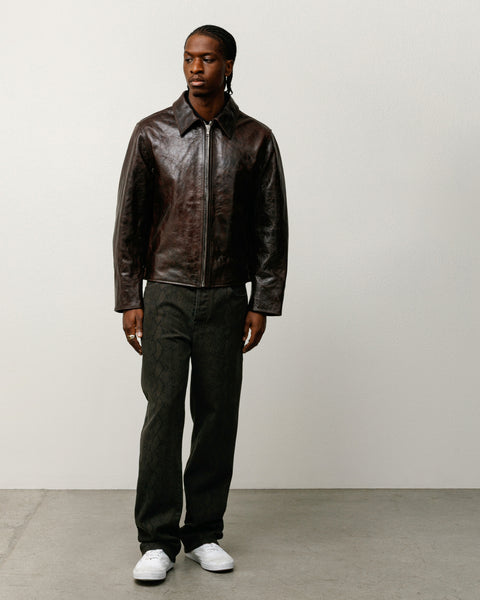 Garage Jacket Leather Mens Long Sleeve In Dark Brown