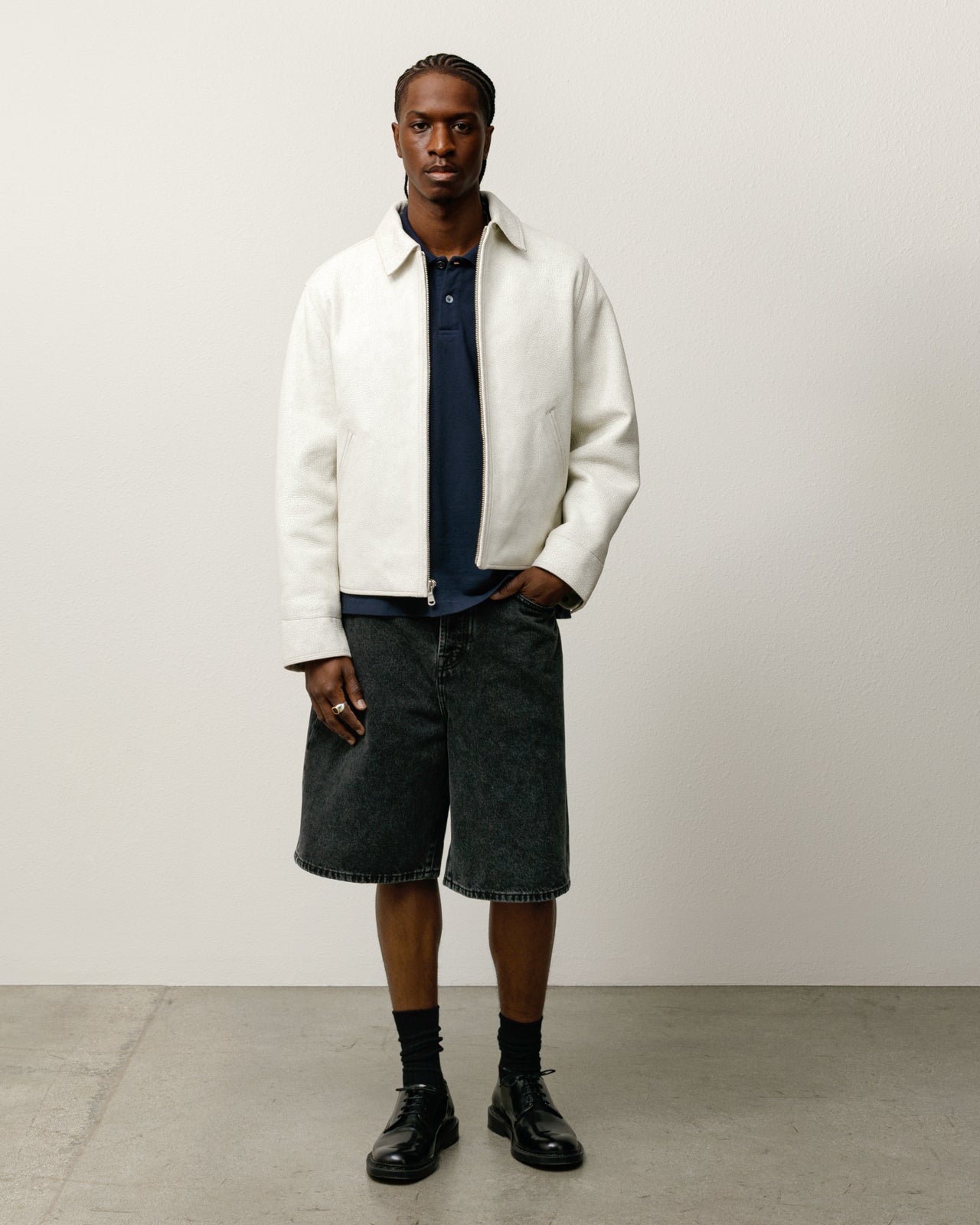 Garage Jacket Cracked Leather Mens Long Sleeve In White Crack