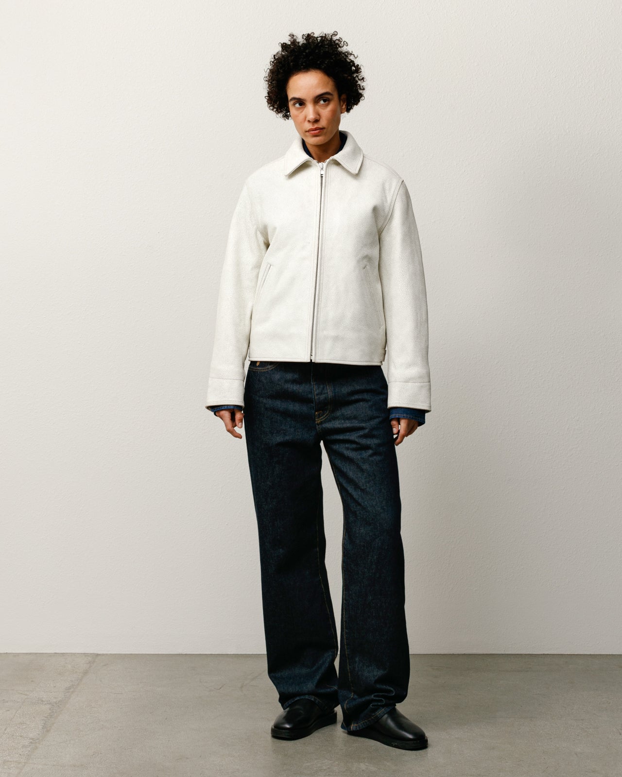 Garage Jacket Cracked Leather Mens Long Sleeve In White Crack