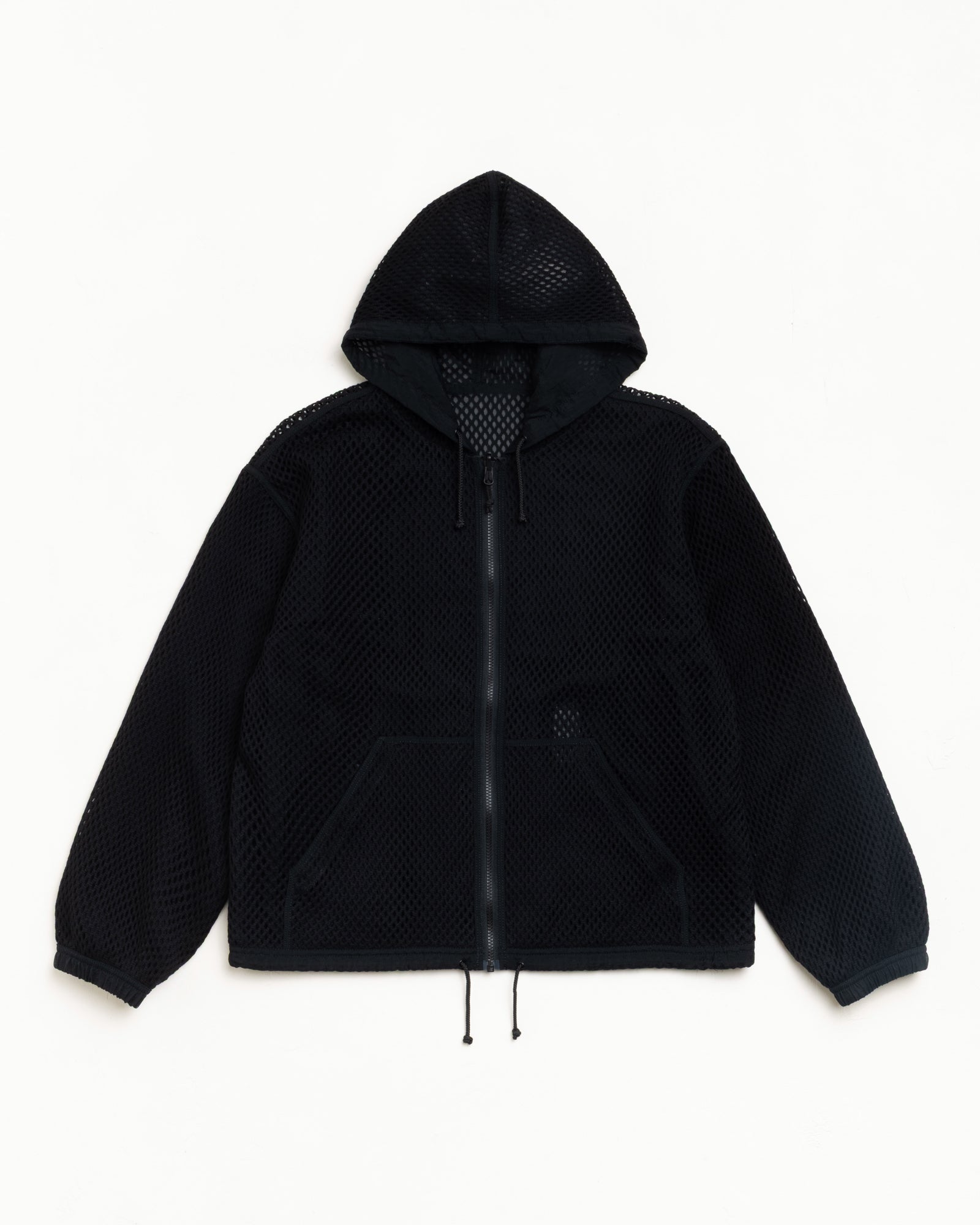 Layered Mesh Hooded Jacket Unisex Long Sleeve In Black