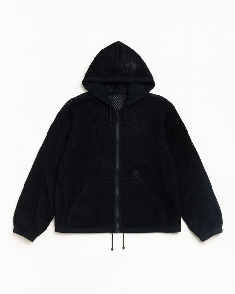 Layered Mesh Hooded Jacket Unisex Long Sleeve In Black