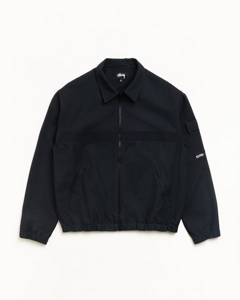 Mechanic Jacket Unisex Long Sleeve In Black With Zip Front, Welt Pockets, Elasticated Cuffs And Hem