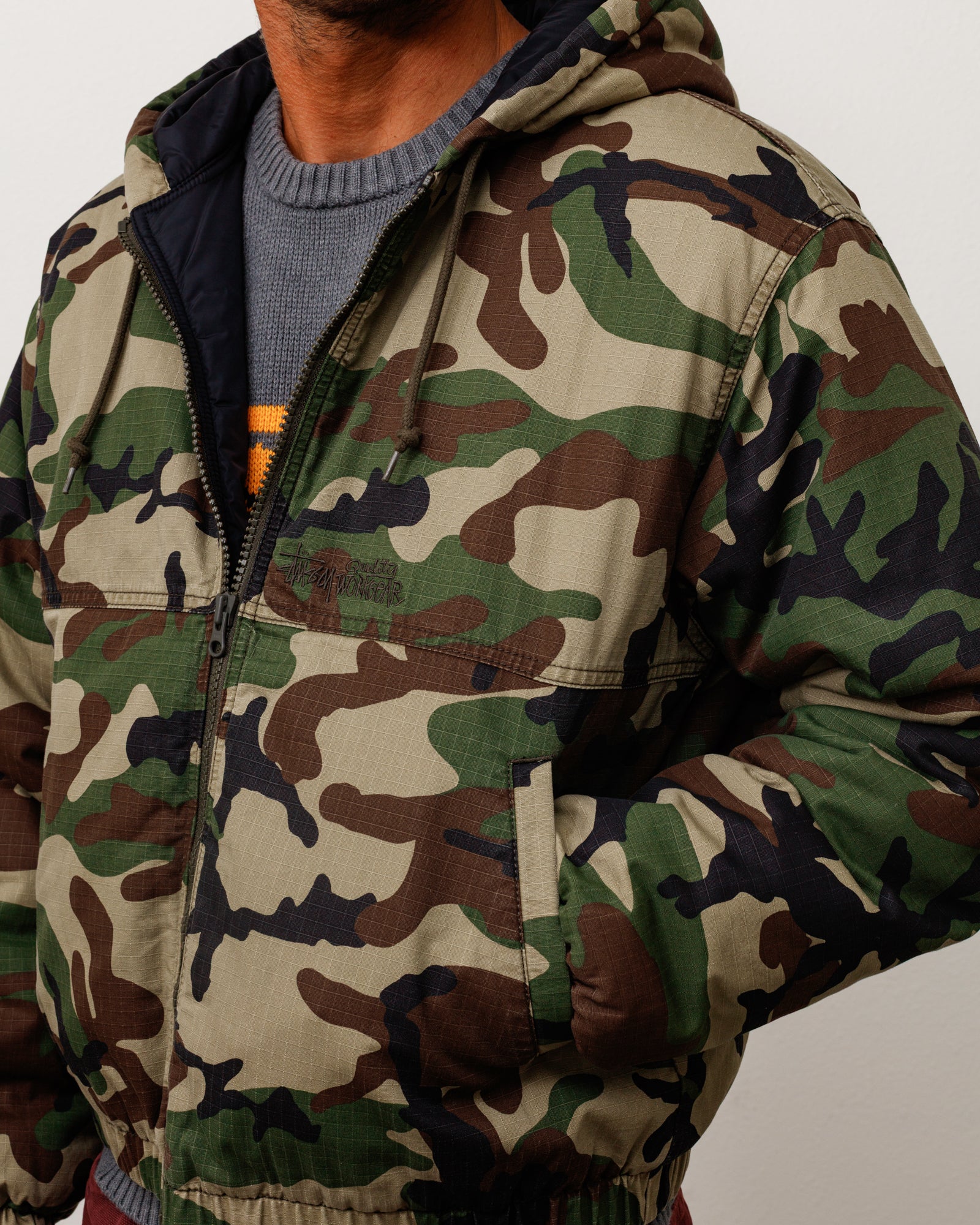 Work Jacket Ripstop Unisex Long Sleeve In Woodland Camo