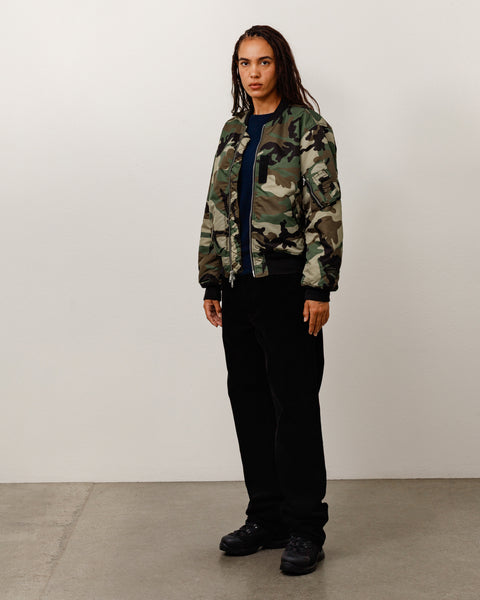 Ma-1 Bomber Unisex Long Sleeve In Woodland Camo
