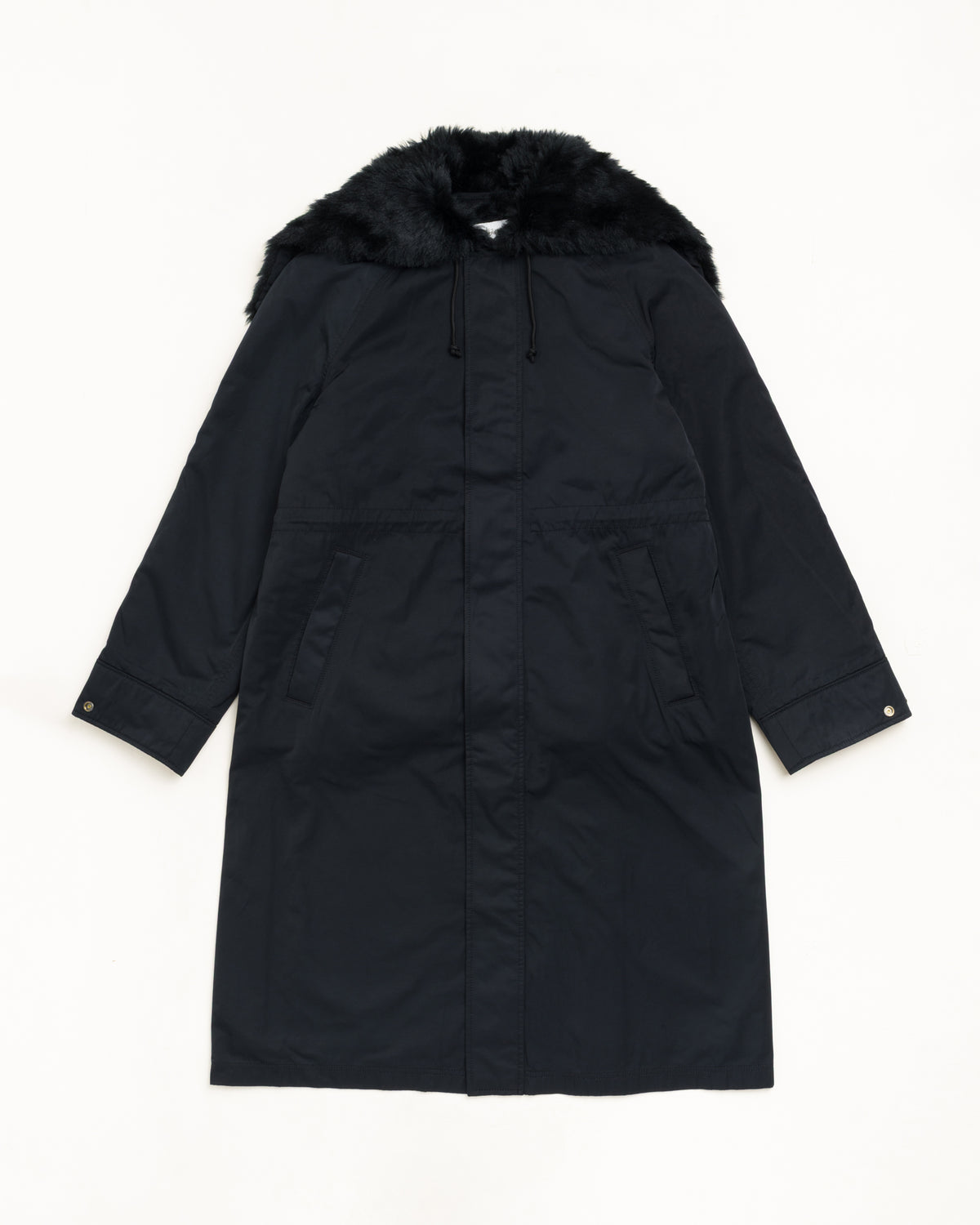 Fur Hood Long Parka Unisex Long Sleeve In Black