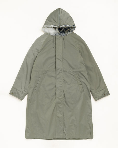 Fur Hood Long Parka Unisex Long Sleeve In Green