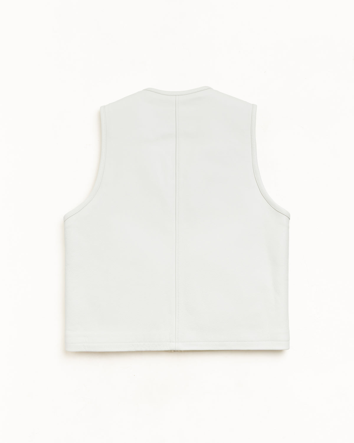 Pile Lined Leather Vest Unisex Sleeveless In Bone