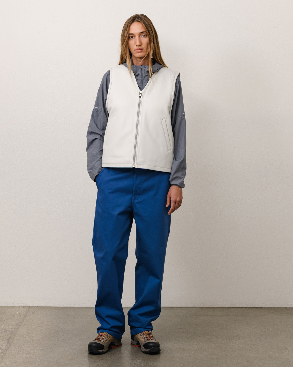Pile Lined Leather Vest Unisex Sleeveless In Bone