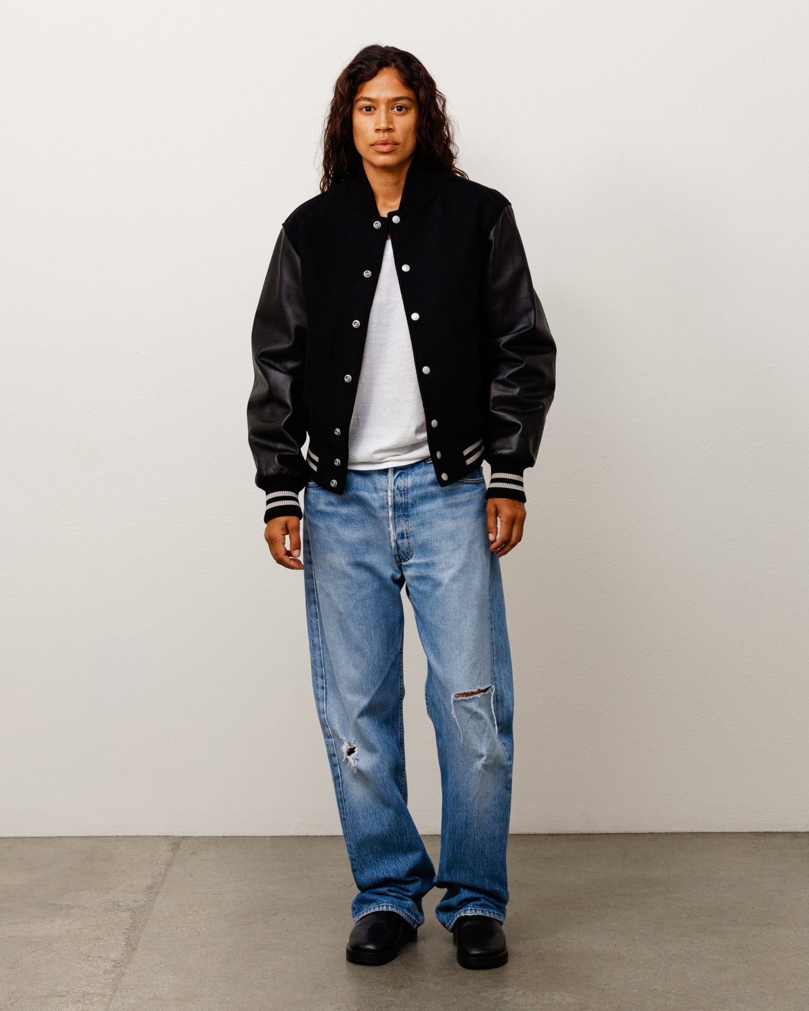 Wool Varsity Unisex Long Sleeve In Black