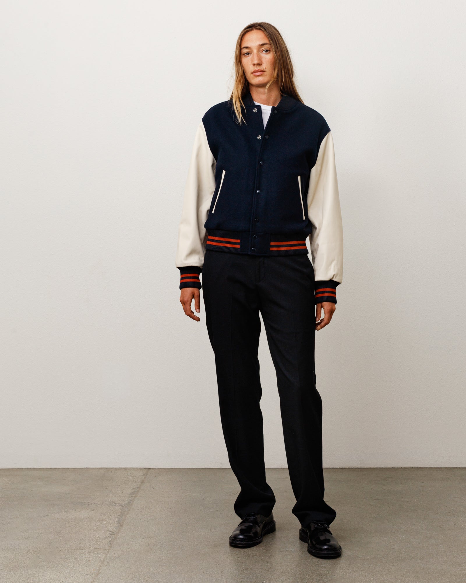 Wool Varsity Unisex Long Sleeve In Navy