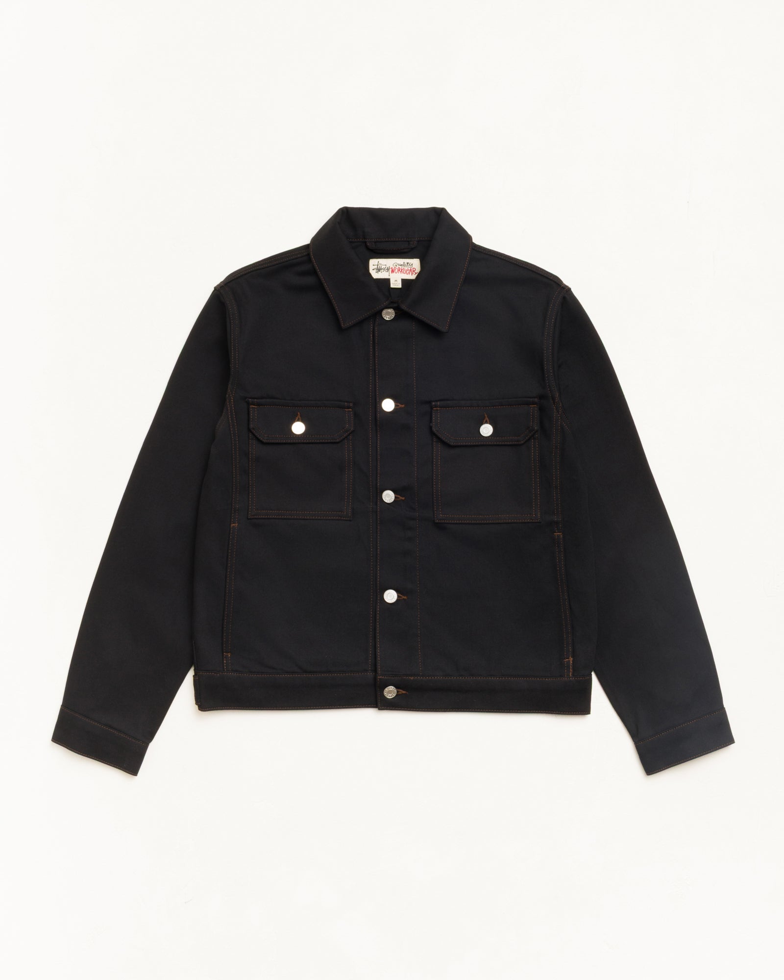 Trucker Denim Unisex Long Sleeve In Raw Black Contrast Stitch
