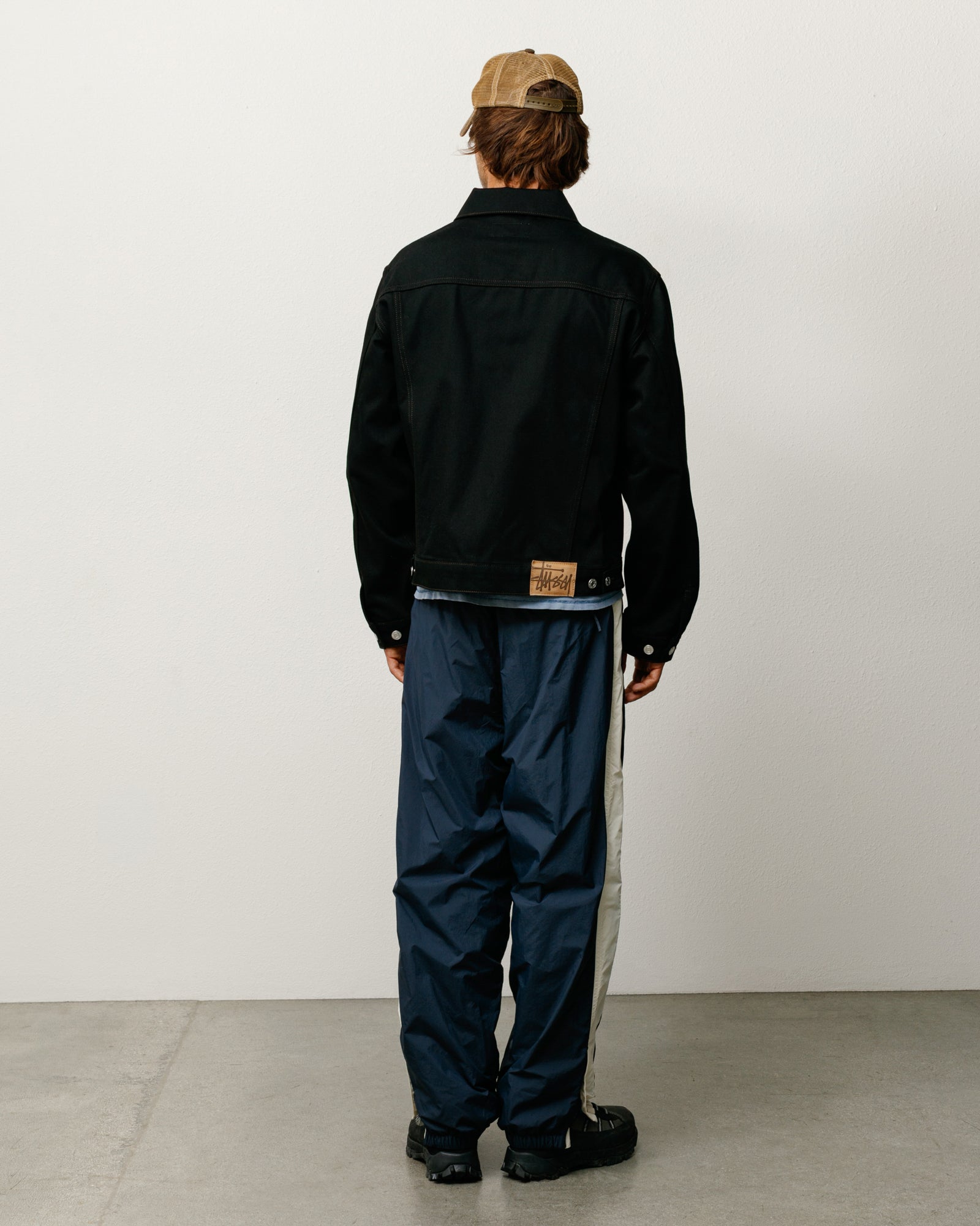 Trucker Denim Unisex Long Sleeve In Raw Black Contrast Stitch