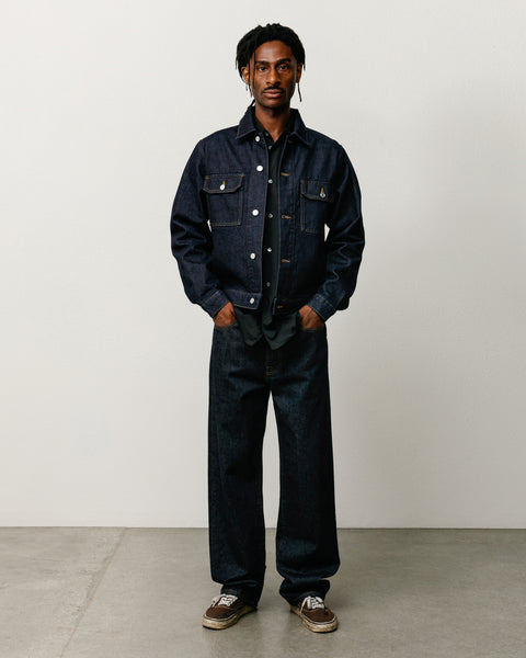 Trucker Denim Unisex Long Sleeve In Rinsed Indigo