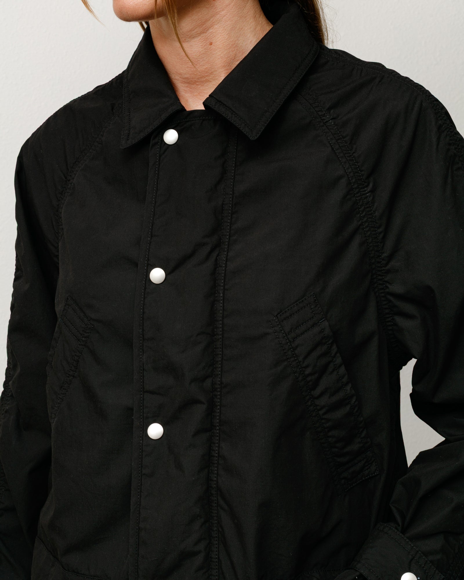 Lt Wt Long Coat Unisex Long Sleeve In Black