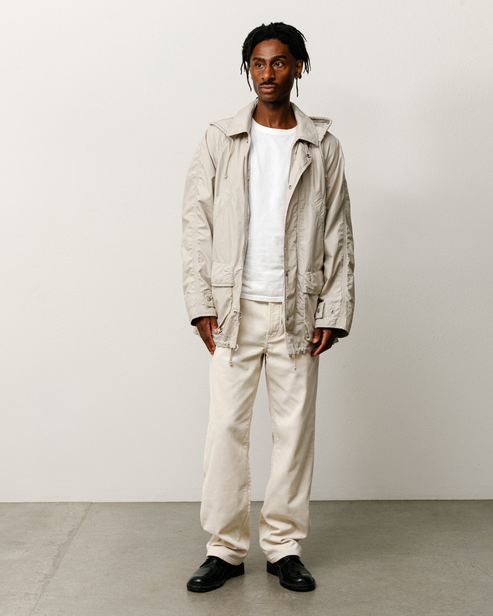 Lt Wt Long Coat Unisex Long Sleeve In Stone