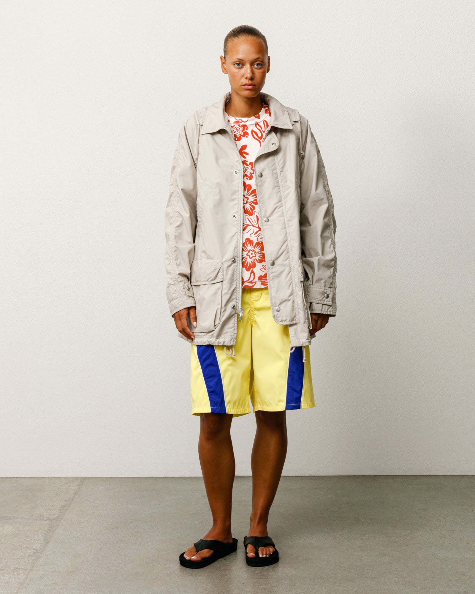 Lt Wt Long Coat Unisex Long Sleeve In Stone