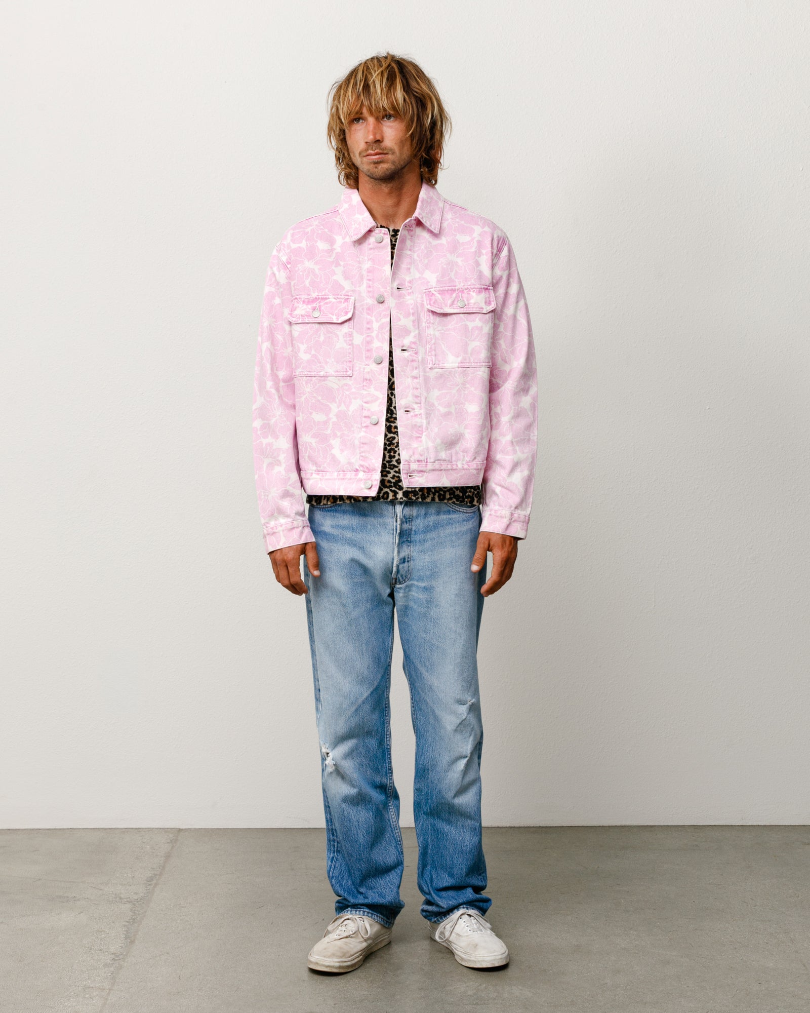 Denim Trucker Jacket – Pink Hawaiian | Outerwear | Stüssy UK