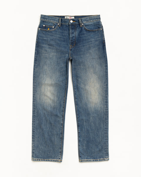 Slub Denim Unisex Straight-Leg Jeans In Blue, Regular Fit