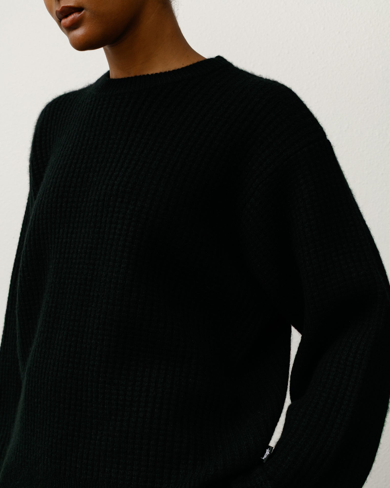 Waffle Cashmere Crew – Black | Sweaters & Knits | Stüssy UK