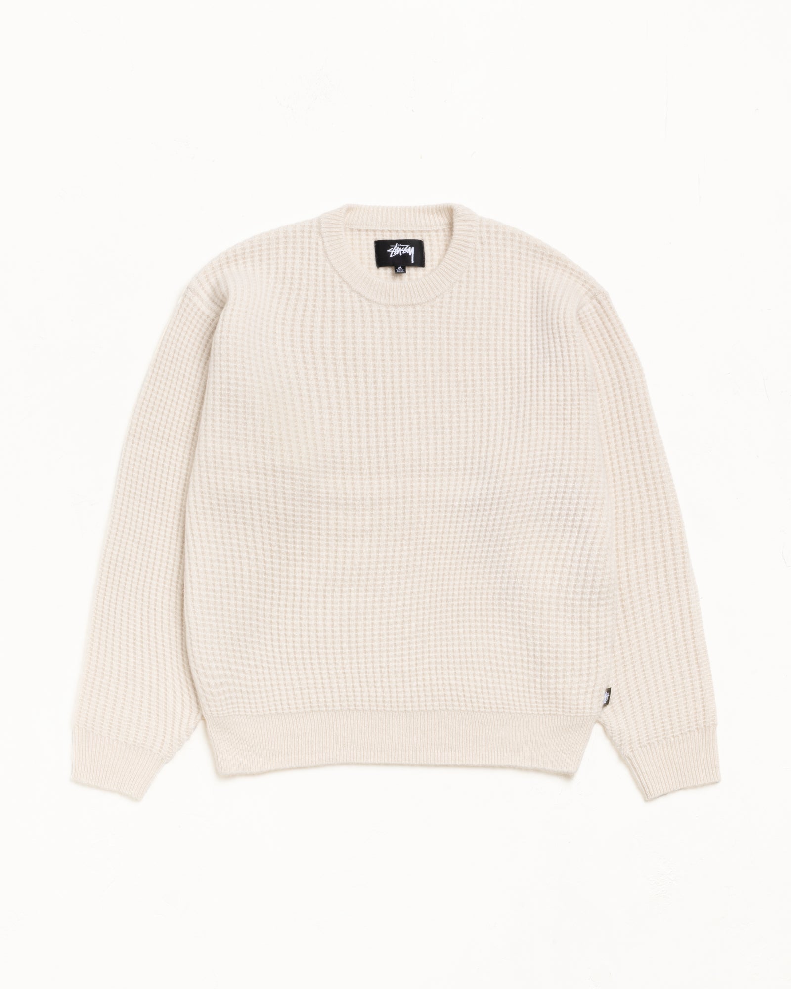 Waffle Cashmere Sweater Mens Long Sleeve In Natural
