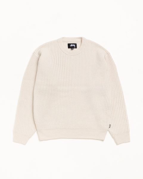 Waffle Cashmere Sweater Mens Long Sleeve In Natural