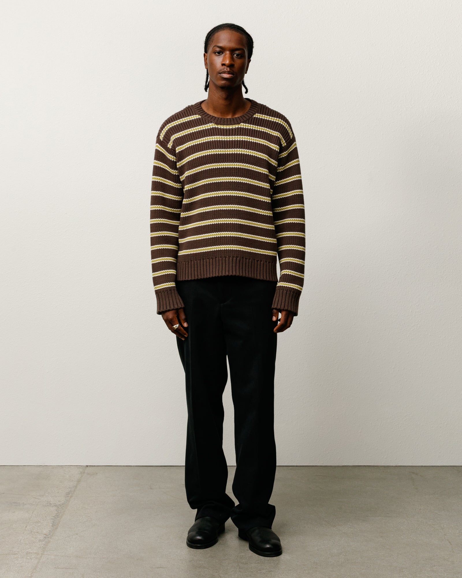 Stripe Crew Mens Long Sleeve In Forest