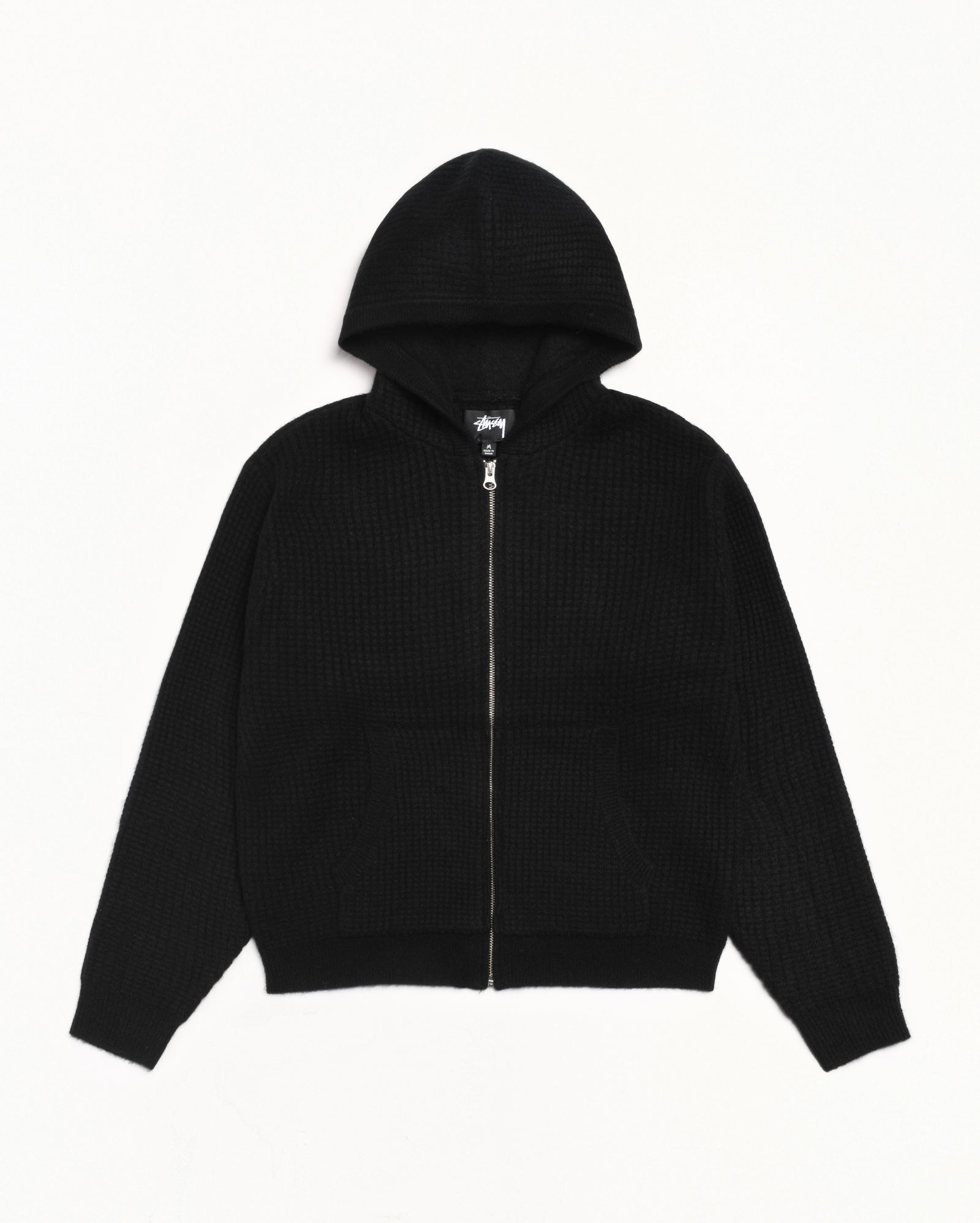 Waffle Cashmere Zip Hoodie – Black | Sweaters & Knits | Stüssy UK