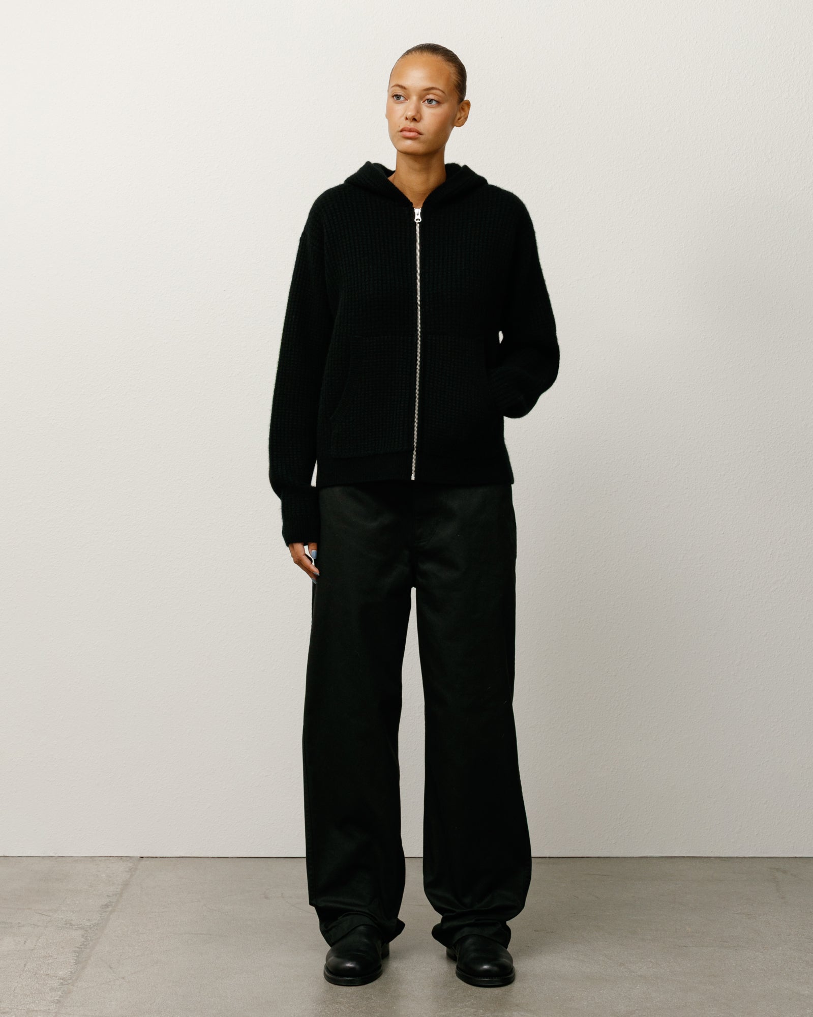 Waffle Cashmere Zip Hood Sweater - Black | Tops & Knits | Stüssy UK