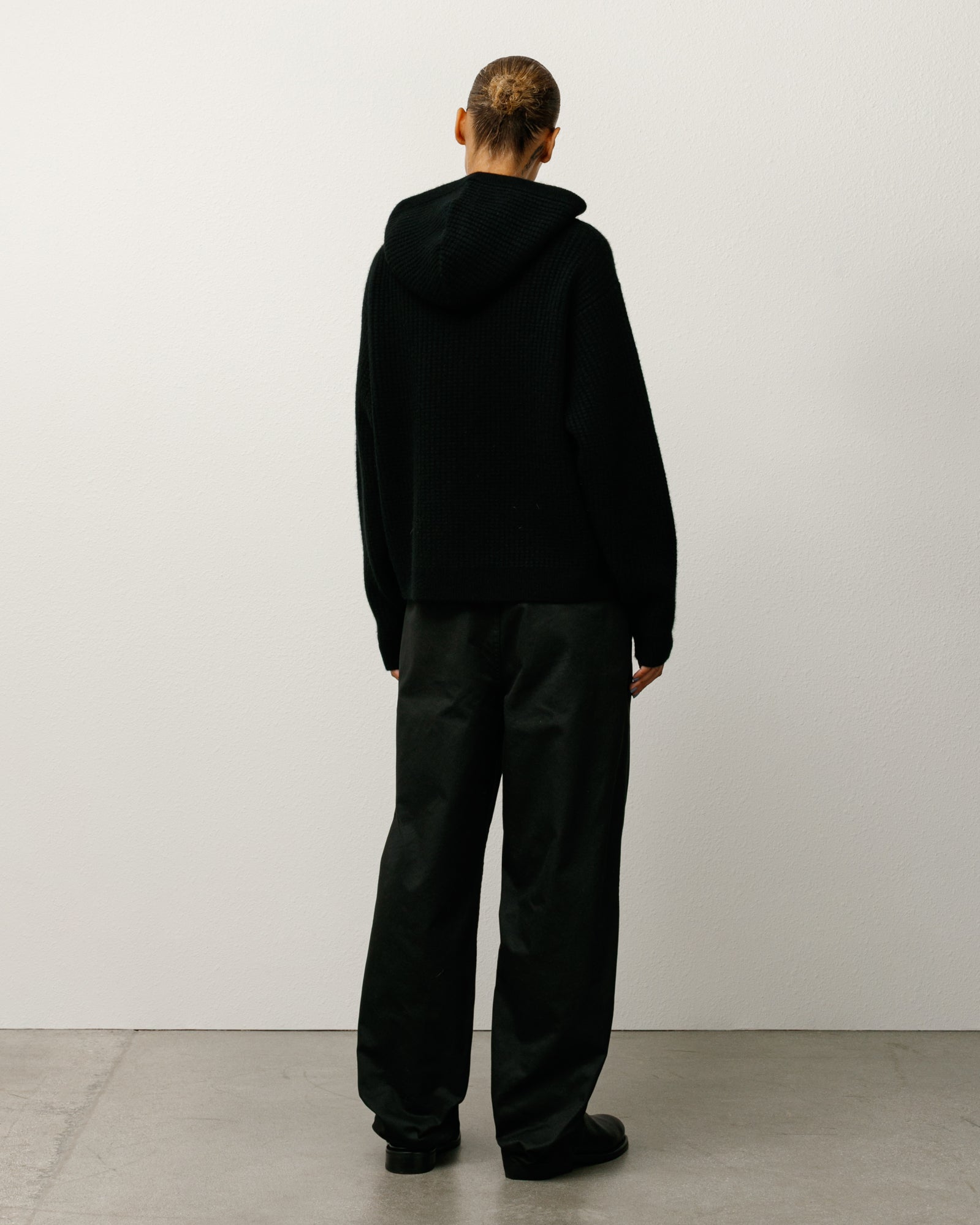 Waffle Cashmere Zip Hood Mens Long Sleeve In Black