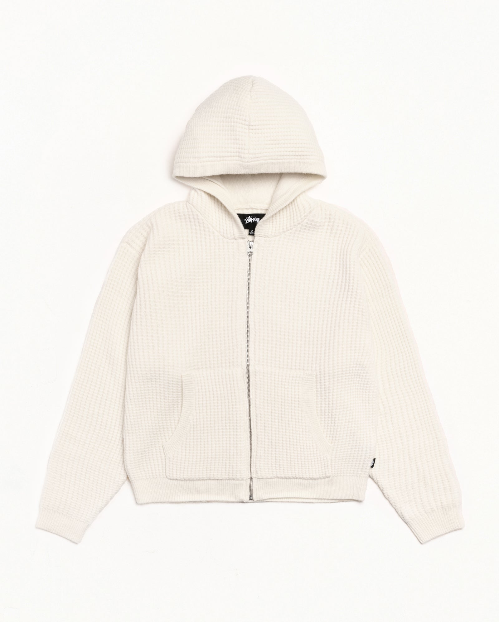 Waffle Cashmere Zip Hood Mens Long Sleeve In Ivory