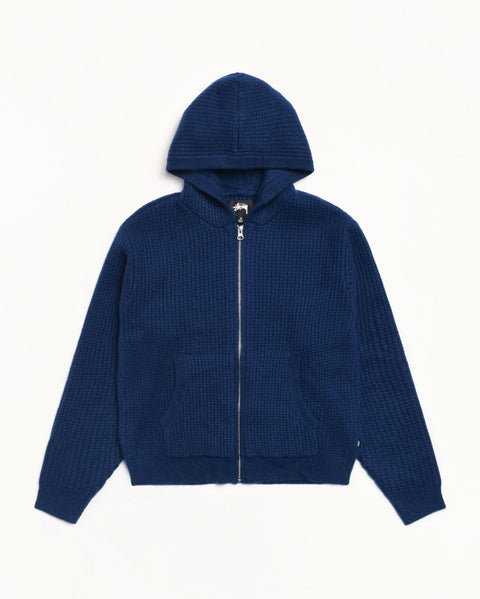 Waffle Cashmere Zip Hood Mens Long Sleeve In Navy