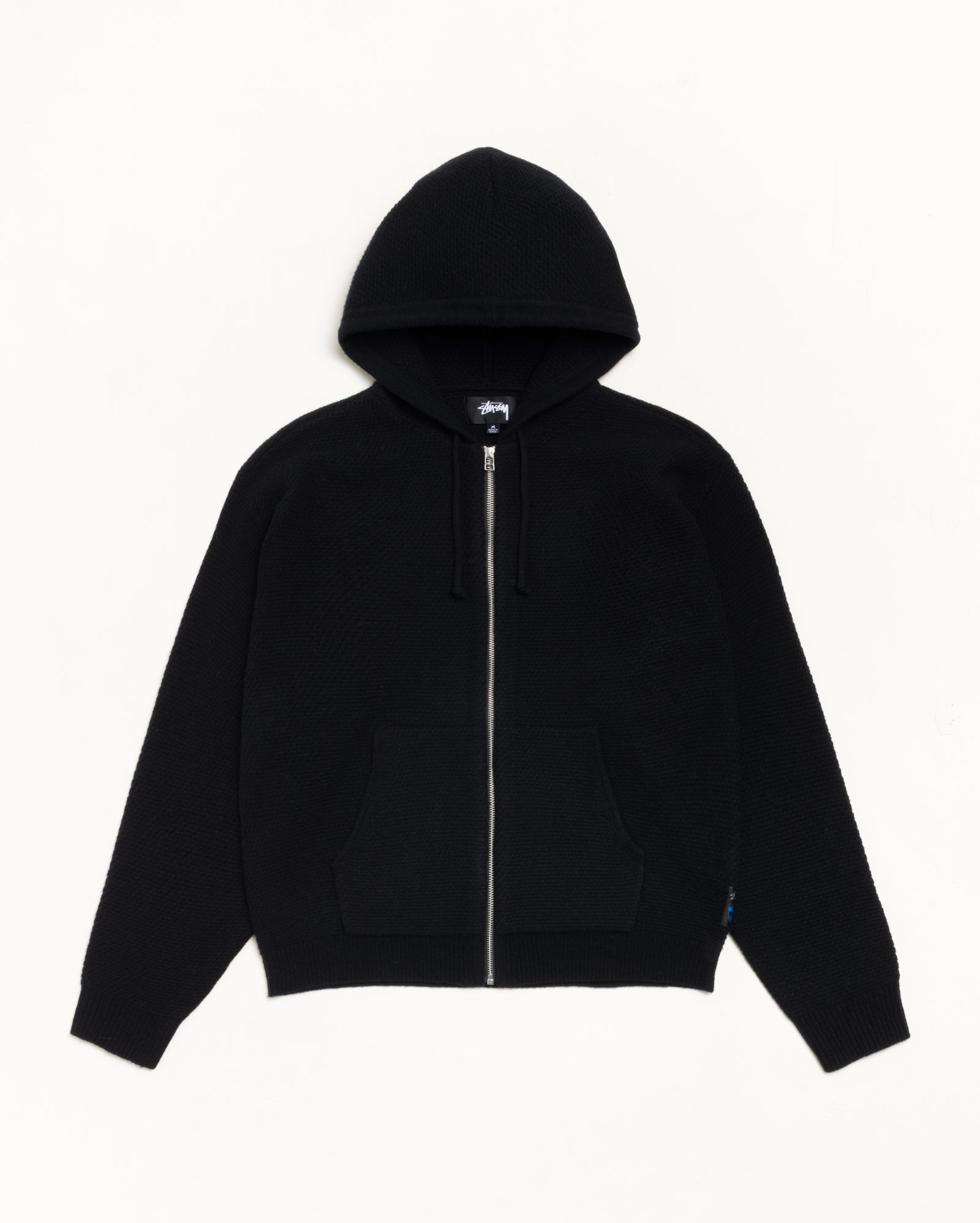 Textured Zip Hooded Sweater Mens Long Sleeve In Black