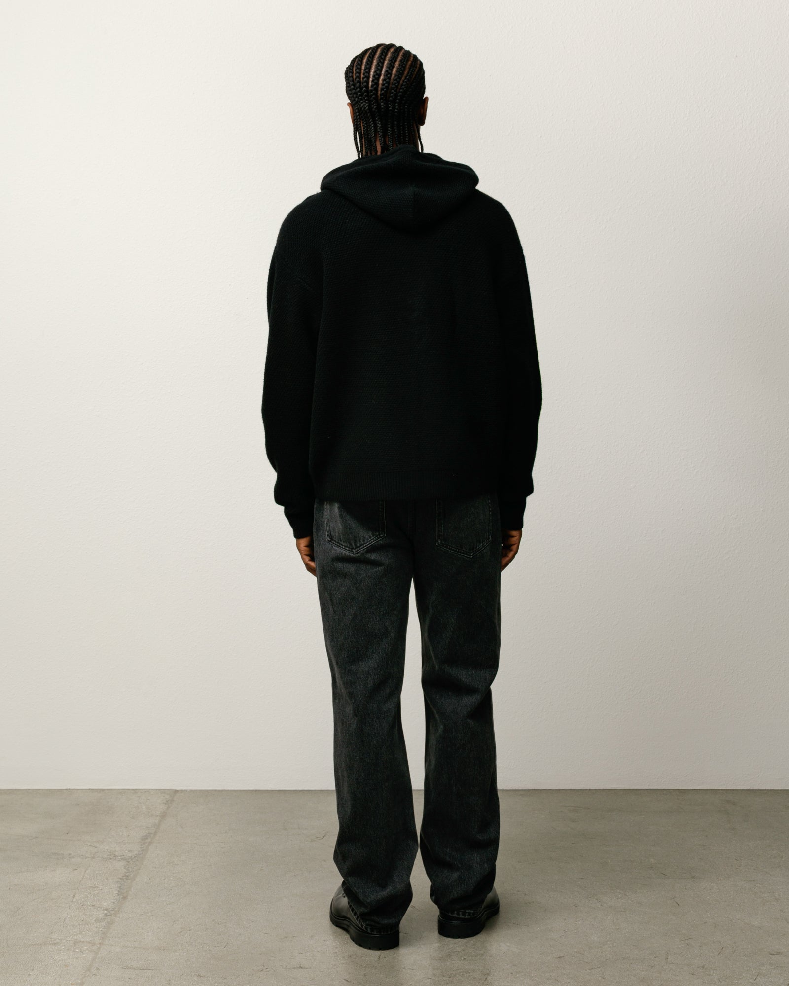 Textured Zip Hooded Sweater Mens Long Sleeve In Black