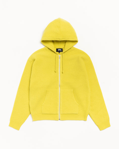 Textured Zip Hooded Sweater Mens Long Sleeve In Yellow