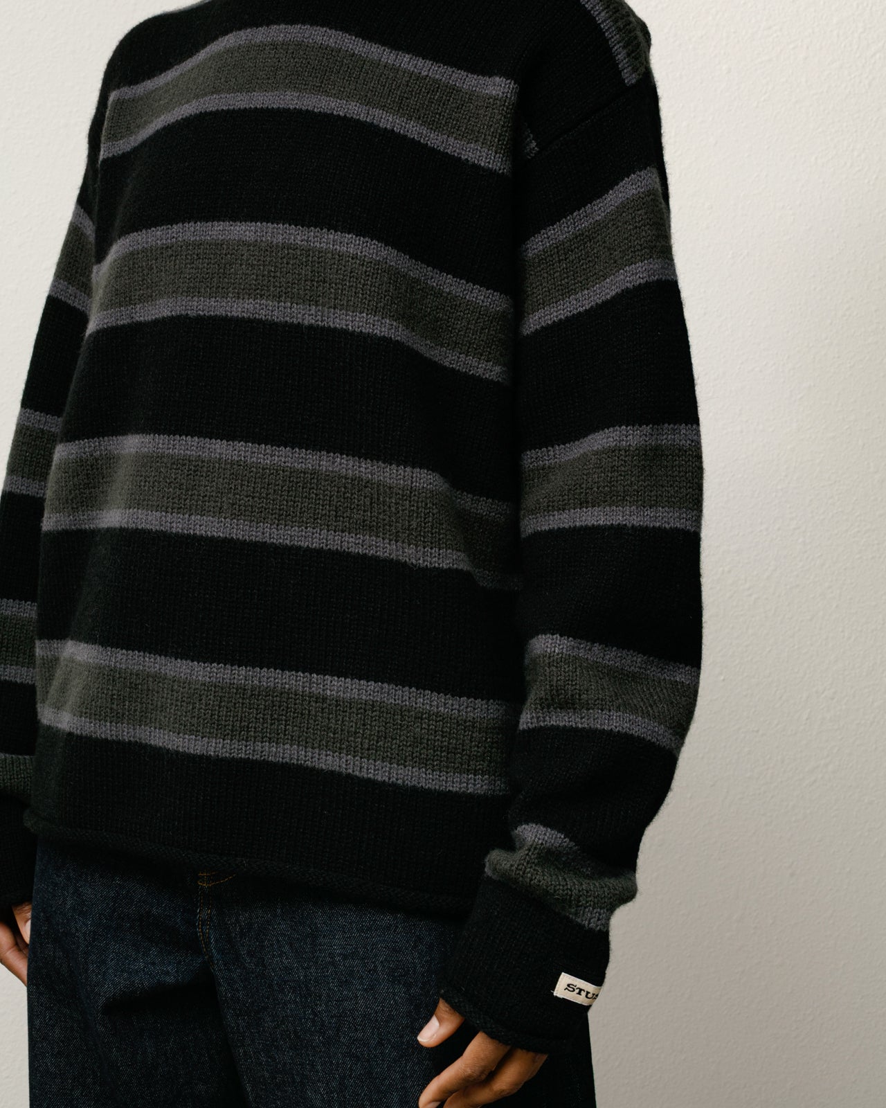 Striped Wool Sweater Mens Long Sleeve In Black