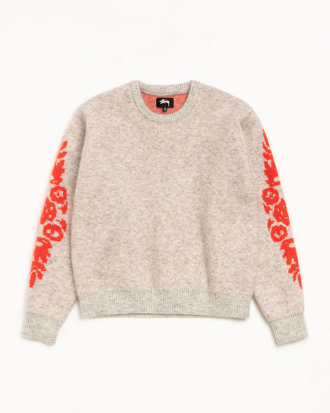 Flower Mohair Sweater Mens Long Sleeve In Grey Heather