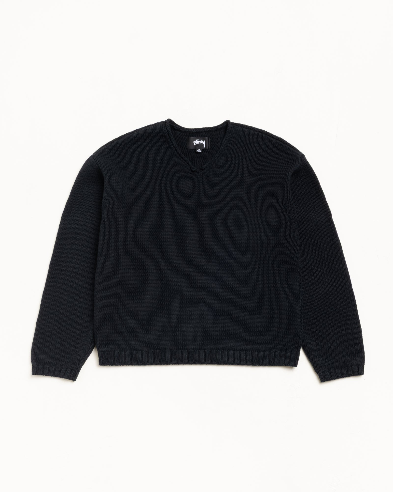 Roll V Neck Sweater – Black | Tops & Knits | Stüssy UK