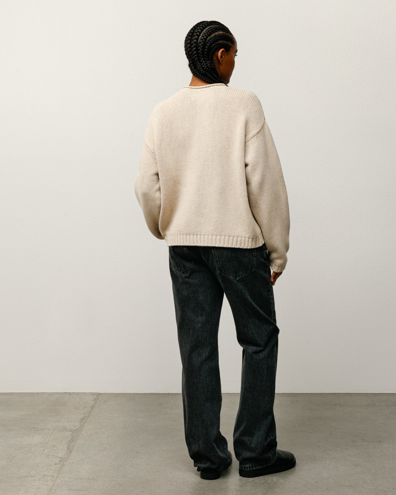 Roll V Neck Sweater Mens Long Sleeve In Oatmeal