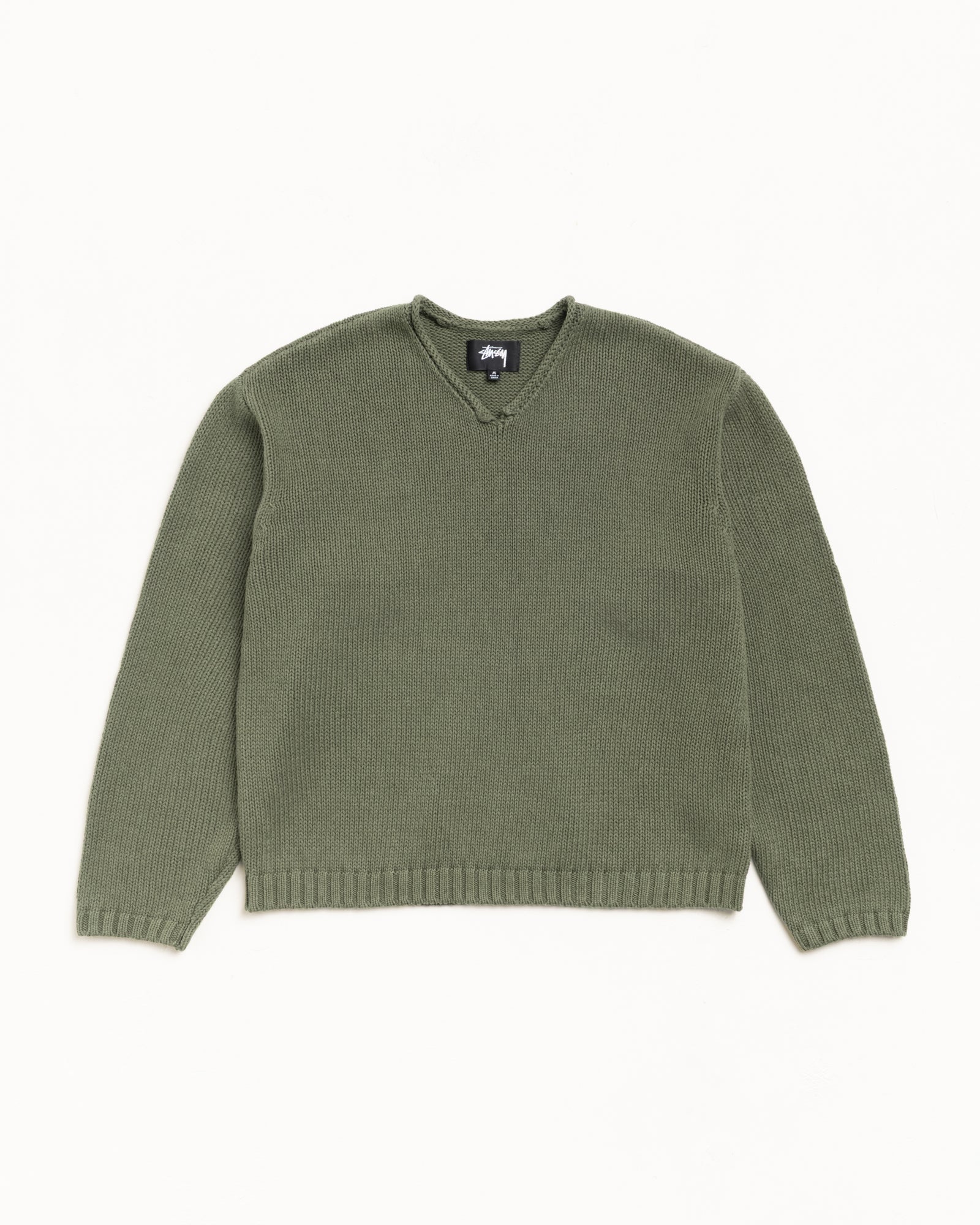 Roll V Neck Sweater – Olive | Tops & Knits | Stüssy UK