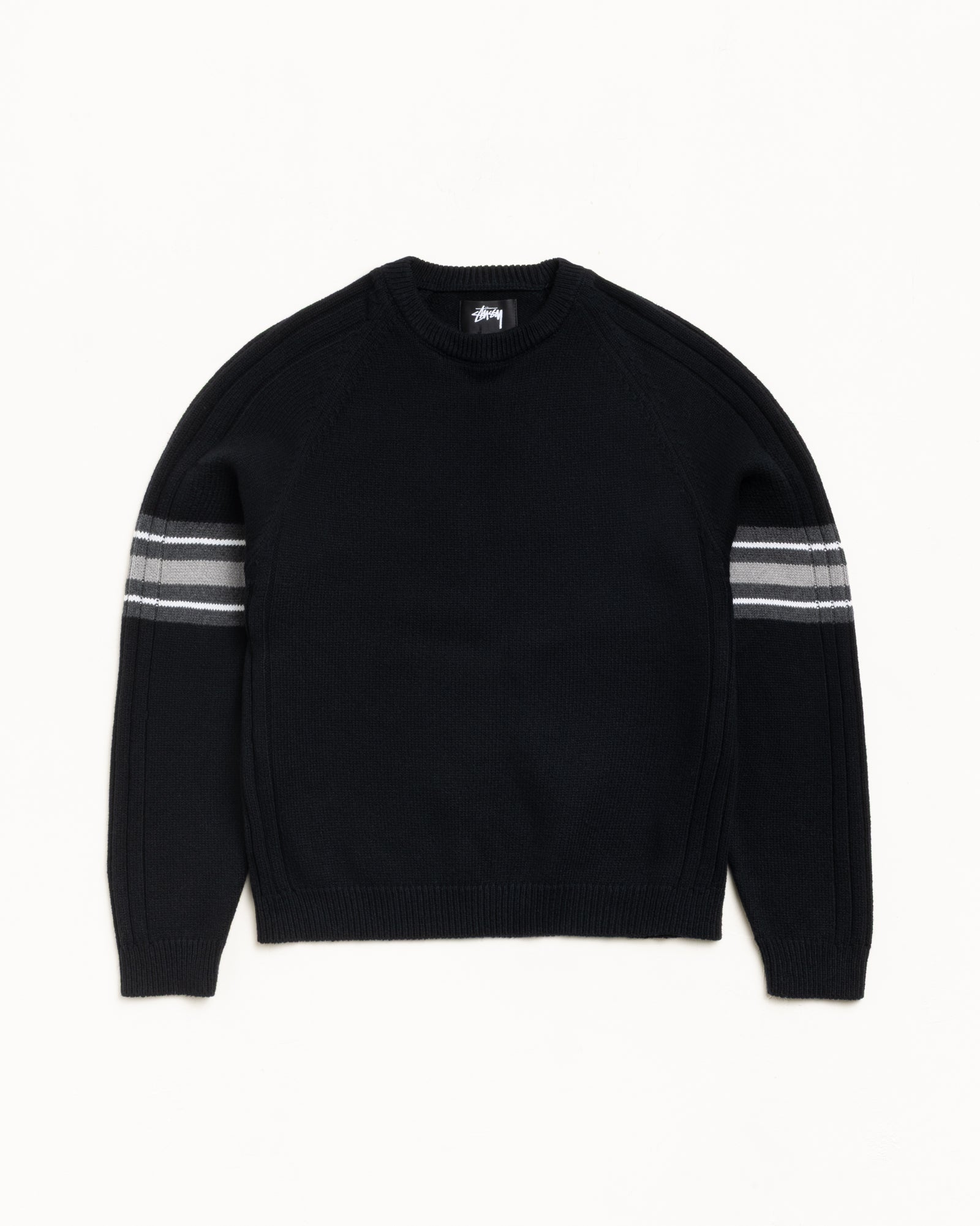 Stripe Raglan Crew – Black | Tops & Knits | Stüssy UK