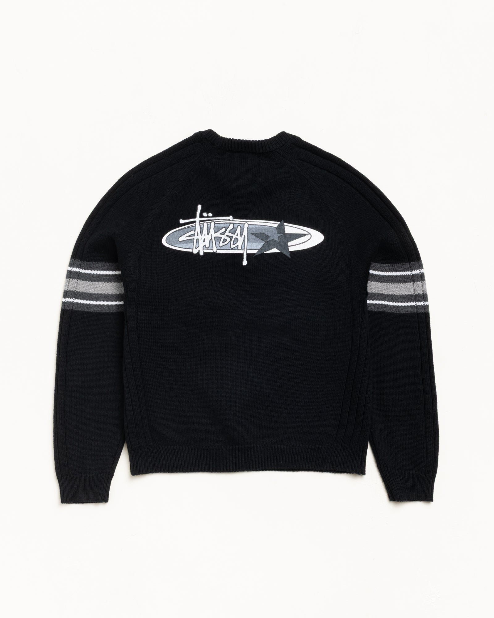 Stripe Raglan Crew – Black | Tops & Knits | Stüssy UK